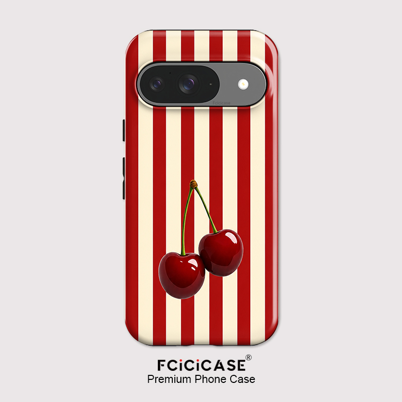 Google Pixel 8A - Fcicicase チェリーストライプパターン電話ケース Google ピクセル 10A 9