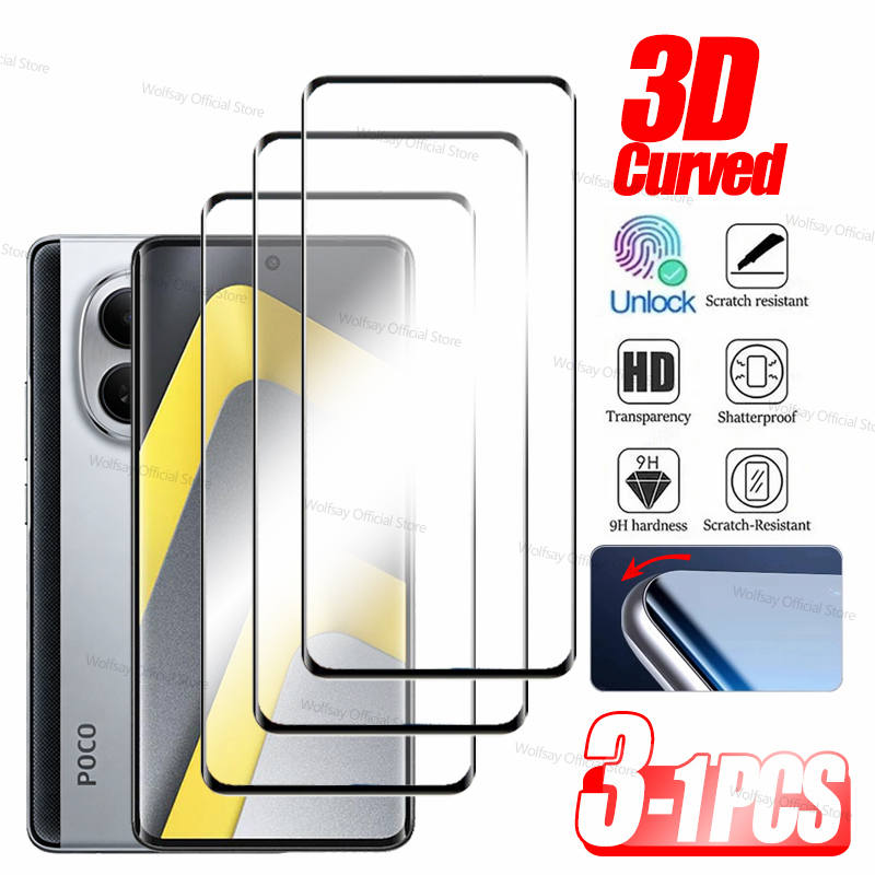 Curved Edge Screen - 3/2/1個入り Xiaomi Poco M8用3D曲面ガラススクリーンプロテクター Xiaomi Poco