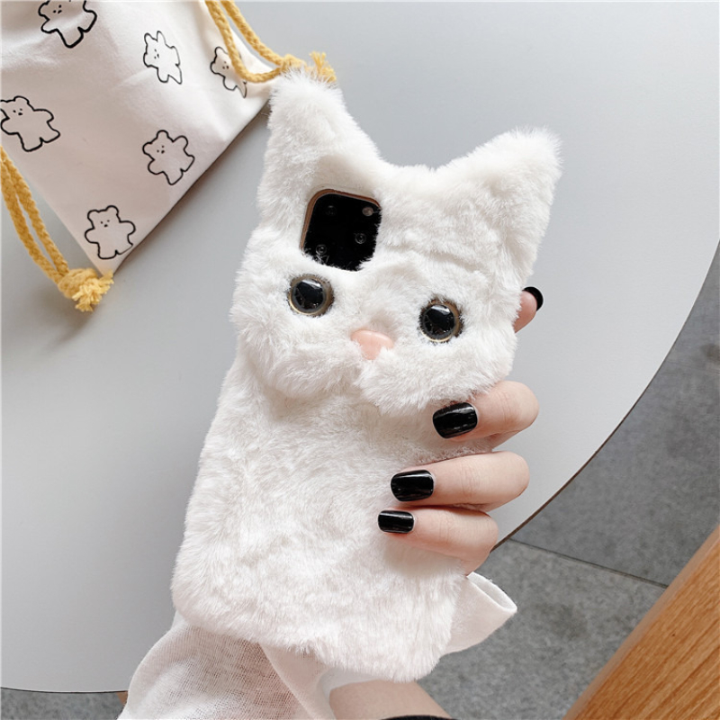 3Dキュートな漫画猫の毛皮のようなぬいぐるみ風スマホケース  - Apple Iphone 15 のレビューと価格