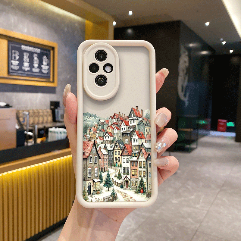 レトロな田舎の建物と秋の風景のパターンが描かれたHonor  - Huawei Mate 60 のレビューと価格