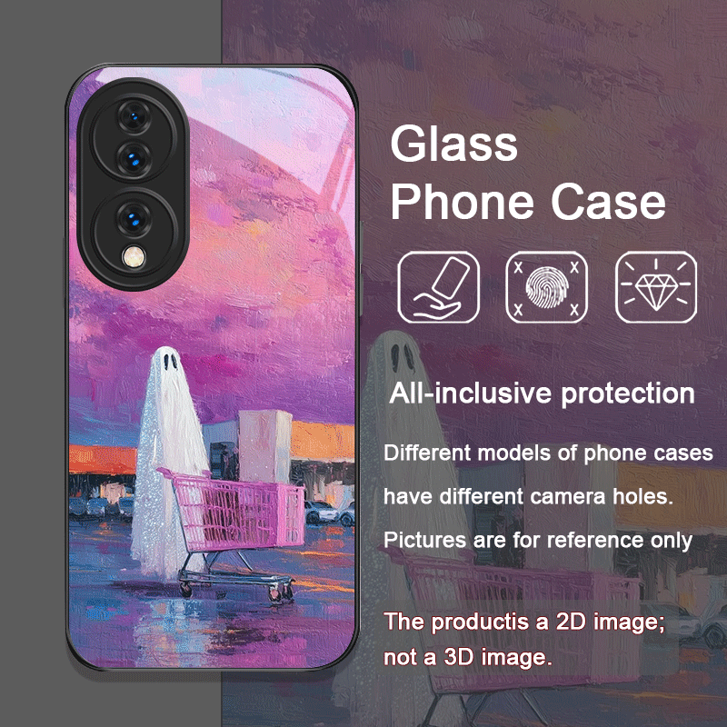 かわいい漫画の黒猫ゴースト柄強化ガラス製スマホケース Hua - Huawei Mate 60 のレビューと価格